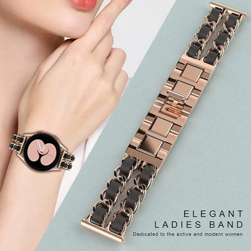 Luxury Dual-Chain Watch Strap – Premium Leather & Metal Band for Samsung Galaxy Watch - Image 2