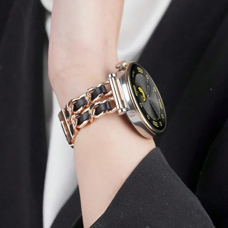 Luxury Dual-Chain Watch Strap – Premium Leather & Metal Band for Samsung Galaxy Watch - Image 4