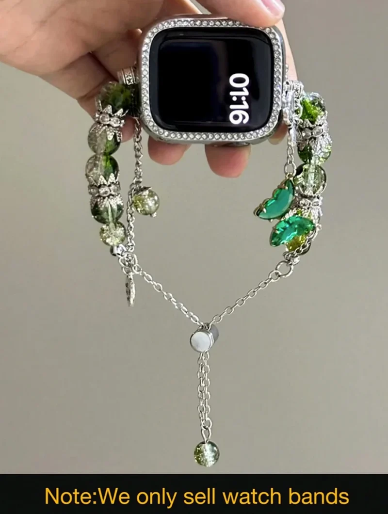 Apple Watch Band - Butterfly Pendant Beaded Apple Watch Band  – Luxury Rhinestone Bracelet for Women | Fits 42mm-45mm Apple Watch Ultra, SE & Series 1-10 - Image 4