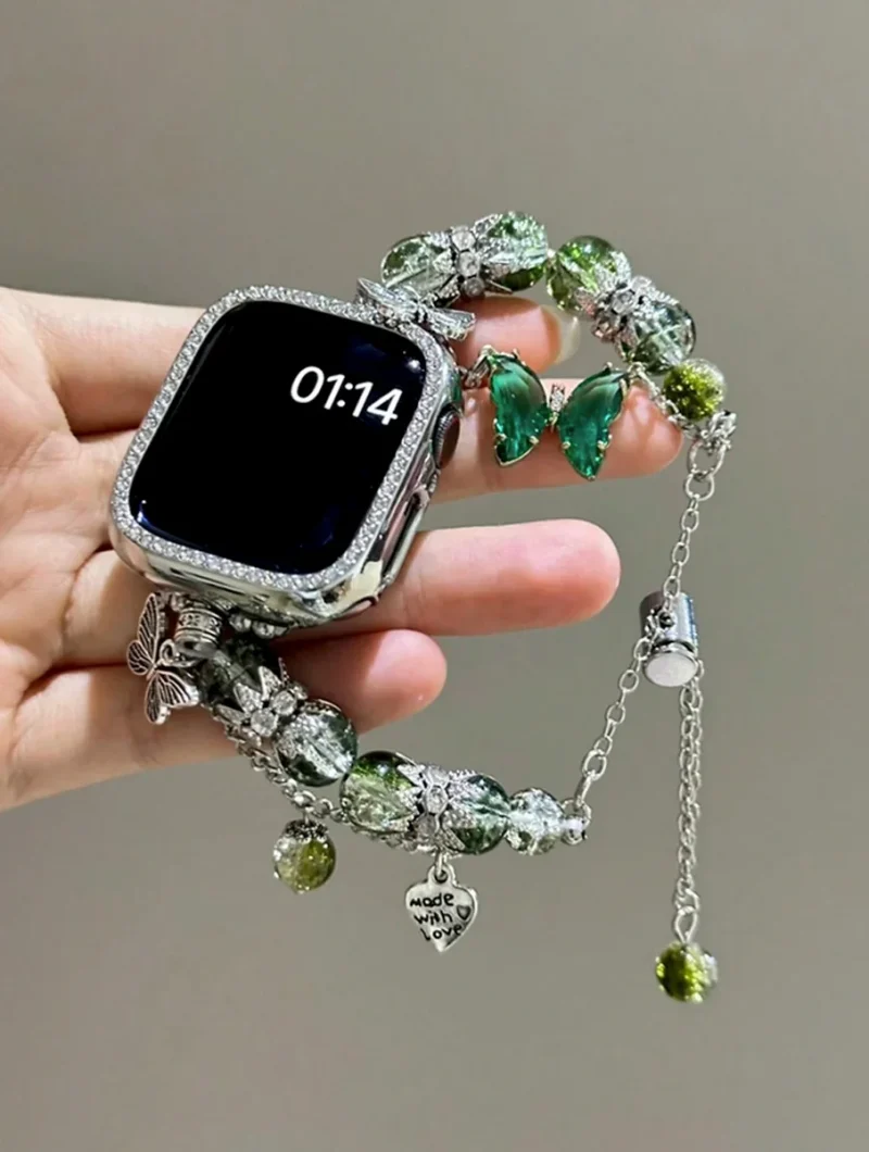 Apple Watch Band - Butterfly Pendant Beaded Apple Watch Band  – Luxury Rhinestone Bracelet for Women | Fits 42mm-45mm Apple Watch Ultra, SE & Series 1-10 - Image 5