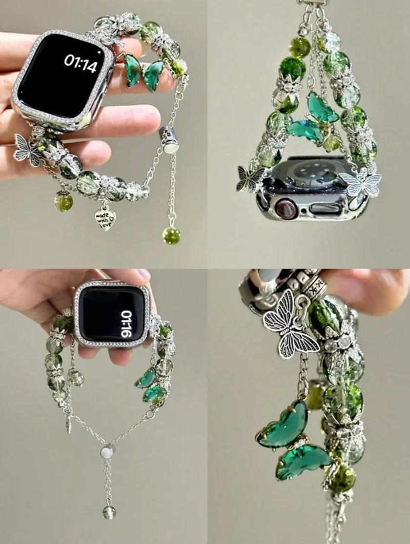 Apple Watch Band - Butterfly Pendant Beaded Apple Watch Band  – Luxury Rhinestone Bracelet for Women | Fits 42mm-45mm Apple Watch Ultra, SE & Series 1-10 - Image 6
