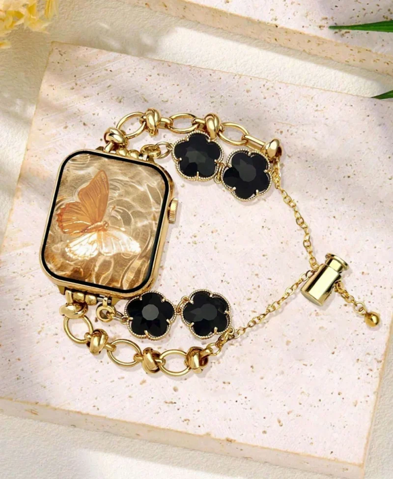 Elegant Gold Flower Apple Watch Band – Luxury Metal Bracelet Strap for Women | Compatible with Apple Watch Ultra, SE & Series 1-9 (42mm-45mm - Image 4