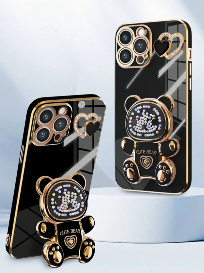 For iPhone 11-16 Pro Max Teddy Bear Phone Case – Hidden Bracket - Image 5