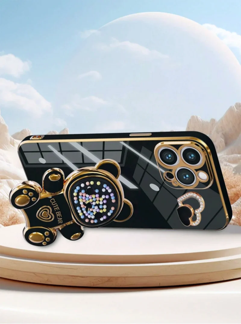 For iPhone 11-16 Pro Max Teddy Bear Phone Case – Hidden Bracket - Image 4