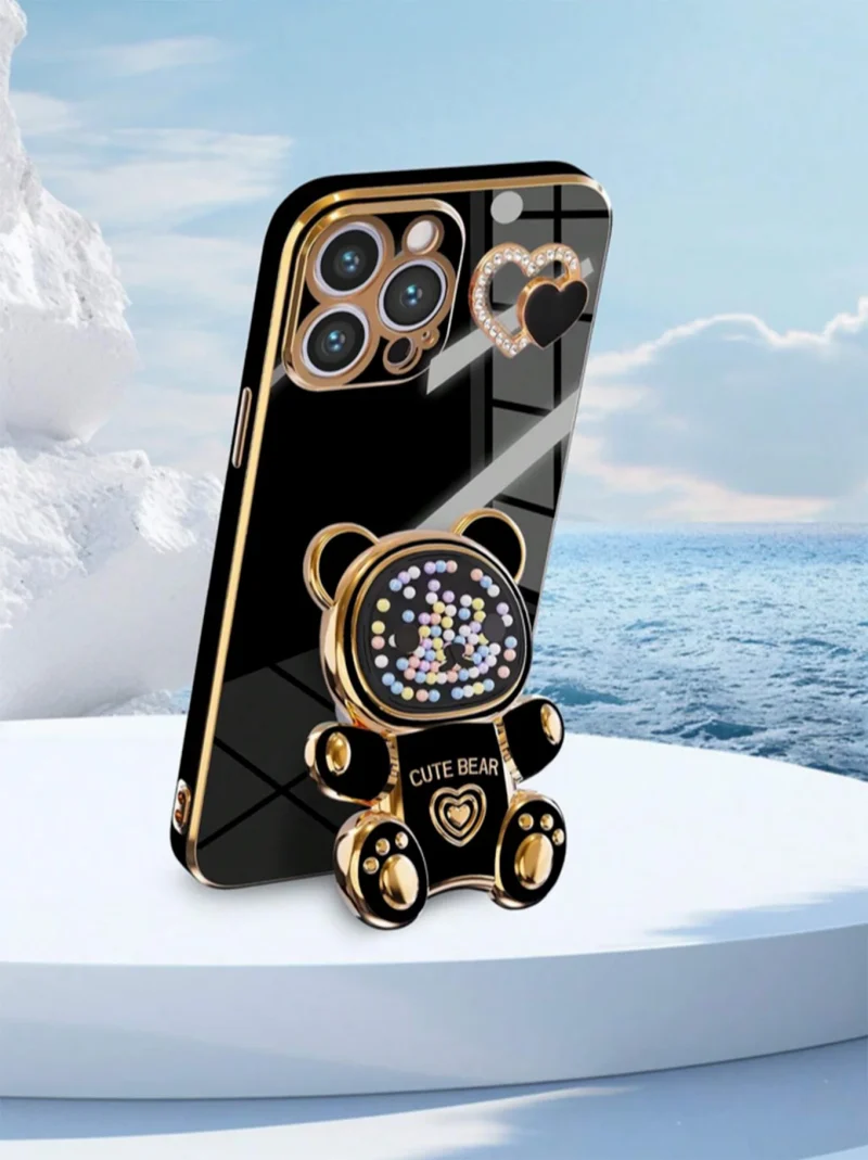 For iPhone 11-16 Pro Max Teddy Bear Phone Case – Hidden Bracket - Image 2