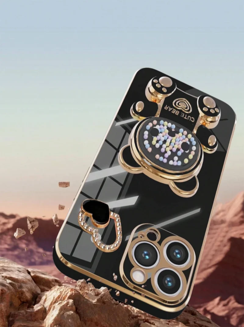For iPhone 11-16 Pro Max Teddy Bear Phone Case – Hidden Bracket - Image 3